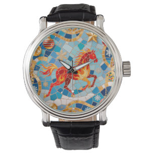 Neues Jahr 2026 Red Fiery Horse Weihnachtsmuster Armbanduhr