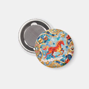 Neues Jahr 2026 Red Fiery Horse Weihnachtsmuster Magnet