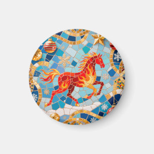Neues Jahr 2026 Red Fiery Horse Weihnachtsmuster Magnet
