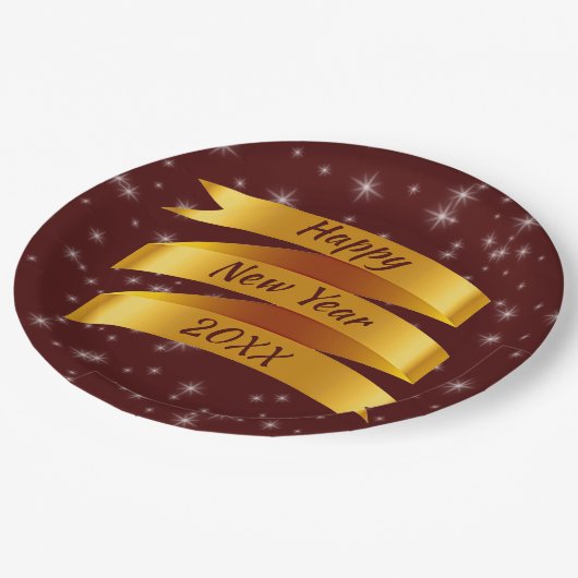 Neues Jahr 20xx Gold Band 9" Pappteller (Schrägansicht)