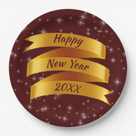 Neues Jahr 20xx Gold Band 9" Pappteller (Vorderseite)