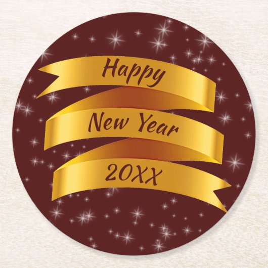 Neues Jahr 20xx Gold Band hinzufügen Runder Pappuntersetzer (Vorderseite)