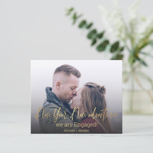 Neues Jahr Abenteuer, Foto Verlobung Karte (Stehend Vorderseite)