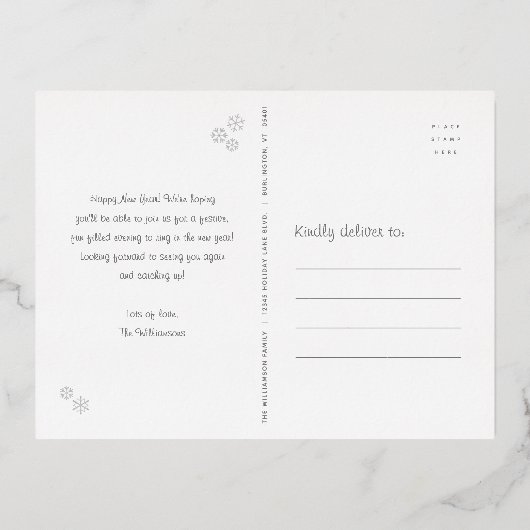 Neues Jahr Chefskript Party Chic White Real Silver Folie Einladungspostkarte (Rückseite)