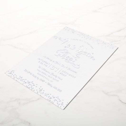 Neues Jahr Chefskript Party Chic White Real Silver Folieneinladung (Gedreht)