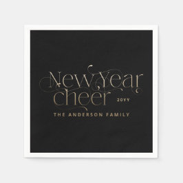 Neues Jahr elegante Art Deco Typografie schwarzes Serviette