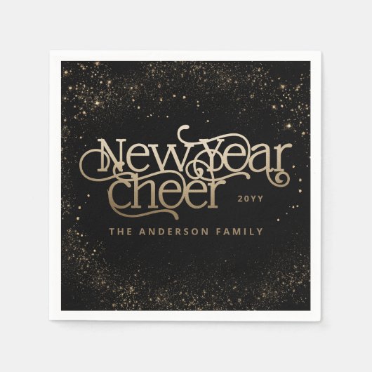 Neues Jahr elegante Art Deco Typografie schwarzes Serviette (Vorderseite)