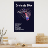 Neues Jahr Feuerwerk Champagner Celebration Menü Poster (Küche)