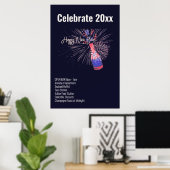 Neues Jahr Feuerwerk Champagner Celebration Menü Poster (Heimbüro)