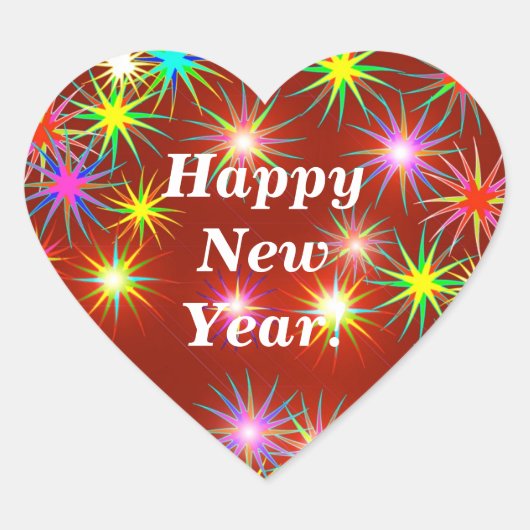 Neues Jahr Fireworks Flash auf Red Herz-Aufkleber (Vorderseite)