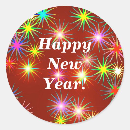 Neues Jahr Fireworks Flash auf Red Runder Aufkleber (Vorderseite)