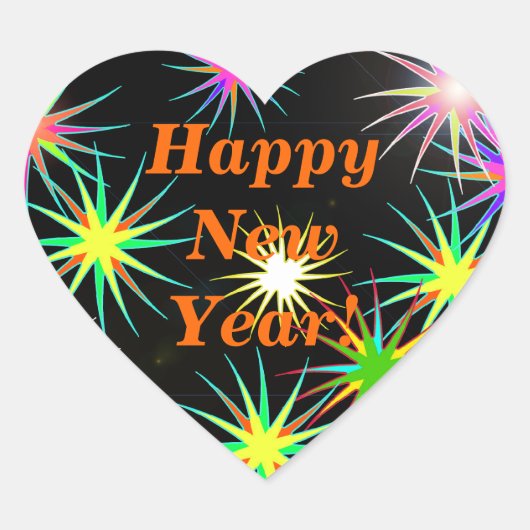 Neues Jahr Fireworks Flash auf schwarz Herz-Aufkleber (Vorderseite)