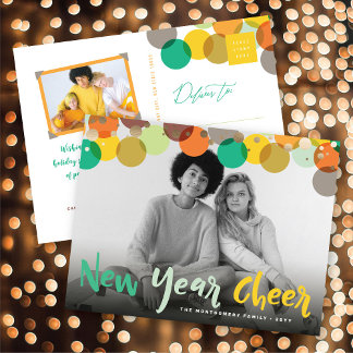 Neues Jahr Freude Farben & Spaß Confetti Dots Foto Feiertagspostkarte