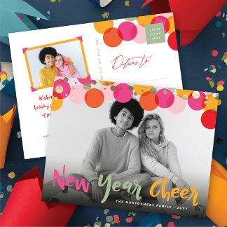 Neues Jahr Freude Farben & Spaß Confetti Dots Foto Feiertagspostkarte