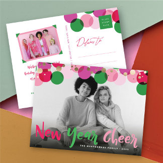 Neues Jahr Freude Farben & Spaß Confetti Dots Foto Feiertagspostkarte