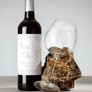 Neues Jahr für elegante Silberschneeflocken nach M Weinetikett