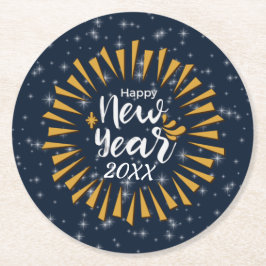 Neues Jahr glücklich mit Sternen 20xx hinzufügen Runder Pappuntersetzer