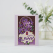 Neues Jahr mit lila Blumen Feiertagspostkarte (Stehend Vorderseite)