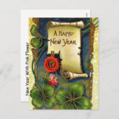 Neues Jahr mit vierblättriges Kleeblatt Feiertagspostkarte (Vorne/Hinten)