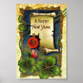 Neues Jahr mit Vierblättriges Kleeblatt Poster (Vorne)