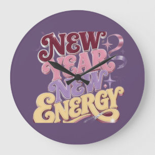 Neues Jahr Neue Energie – Trendiges Retro Neues Ja Große Wanduhr