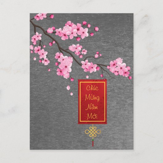 Neues Jahr rosa Hoa Dao Blüten Postkarte (Vorderseite)