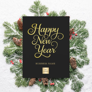Neues Jahr - Schwarzes Gold-Script-Logo Feiertagspostkarte