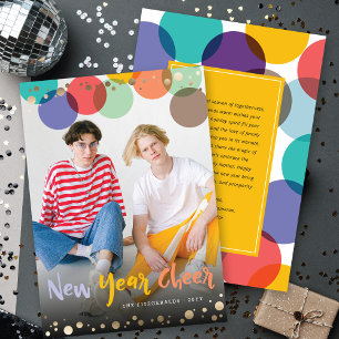 Neues Jahr Spaß & buntes Confetti Dots Foto Feiertagskarte