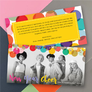 Neues Jahr Spaß & buntes Confetti Dots Foto Feiertagskarte