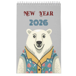 Neues Jahr und lustige und glückliche Tiere Kalender