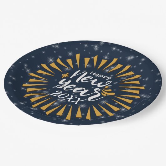 Neues Jahr zum Glück mit Sternen 20xx 9" Pappteller (Schrägansicht)