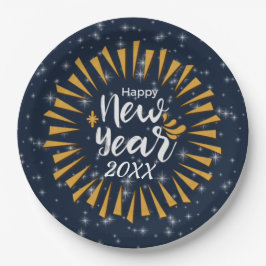 Neues Jahr zum Glück mit Sternen 20xx 9" Pappteller