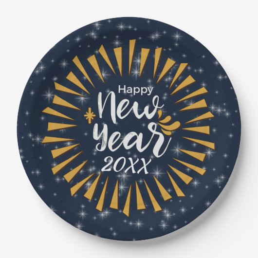Neues Jahr zum Glück mit Sternen 20xx 9" Pappteller (Vorderseite)