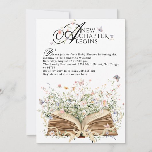 Neues Kapitel Anfängt Wildblume Babydusche buchen Einladung (Vorderseite)