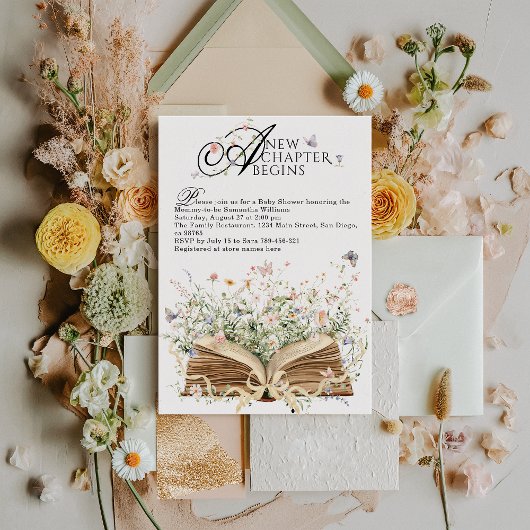 Neues Kapitel Anfängt Wildblume Babydusche buchen Einladung