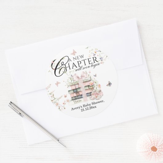 Neues Kapitel Anfängt Wildblume Babymädchen Dusche Runder Aufkleber (Umschlag)