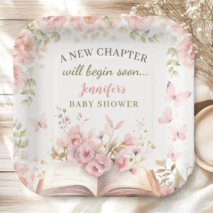 Neues Kapitel Baby Shower Mädchen Rosa Schmetterli Pappteller