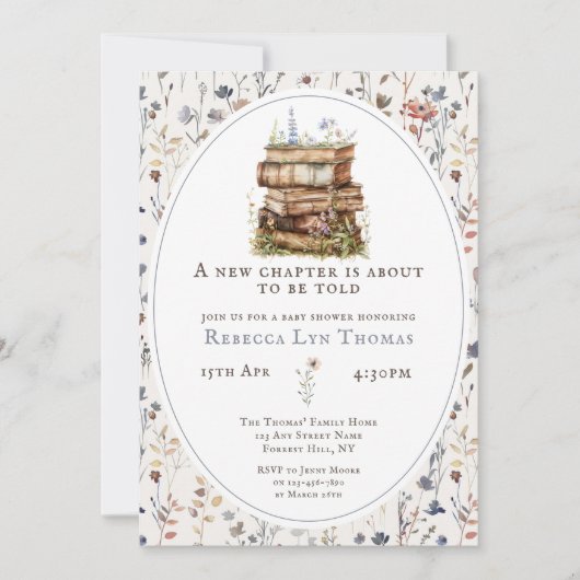 Neues Kapitel Babydusche Wasserfarbe, Wildblume Einladung (Vorderseite)