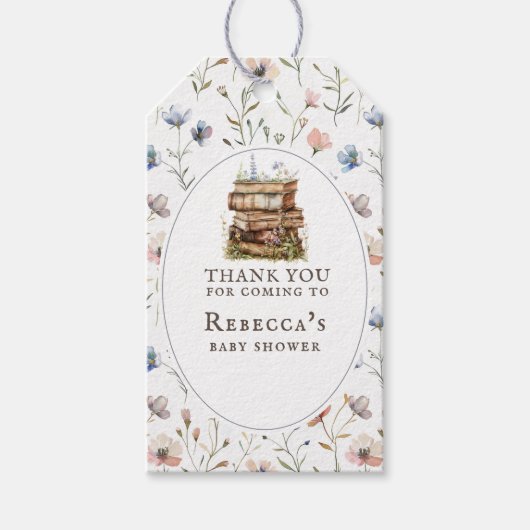 Neues Kapitel Babydusche Wasserfarbe, Wildblume Geschenkanhänger (Vorderseite)