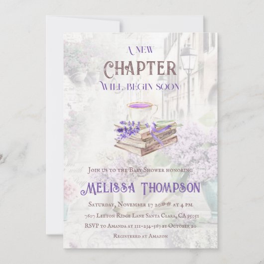 Neues Kapitel Beginnen Lavendel Tea Brunch Babydus Einladung (Vorderseite)