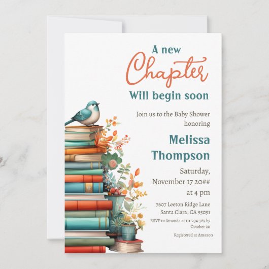 Neues Kapitel Beginnt Blumenbuch Babydusche Einladung (Vorderseite)