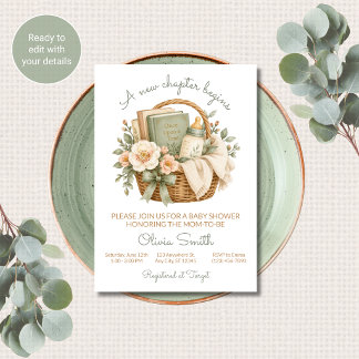 Neues Kapitel Beginnt Bücher Baby Shower Einladung