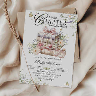 Neues Kapitel Beginnt Florales Bogen Buch Baby Sho Einladung