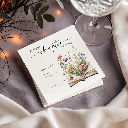 Neues Kapitel beginnt Florales Buch Brautdusche Serviette