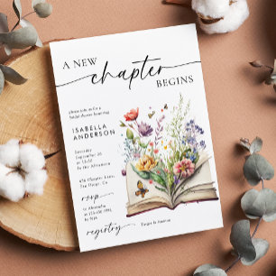 Neues Kapitel beginnt Florales Buch Junggesellinne Einladung