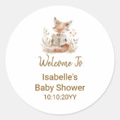 Neues Kapitel beginnt Fox Storybook Kinderdusche Runder Aufkleber (Vorderseite)