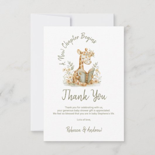 Neues Kapitel beginnt Giraffe Storybook Kinderdusc Dankeskarte (Vorderseite)