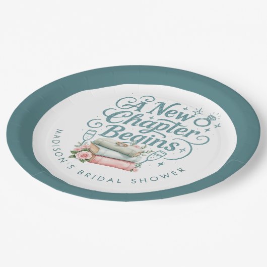 Neues Kapitel beginnt mit dem Brautparty Aquamarin Pappteller (Schrägansicht)