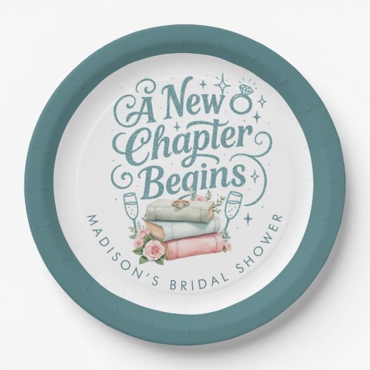 Neues Kapitel beginnt mit dem Brautparty Aquamarin Pappteller (Vorderseite)