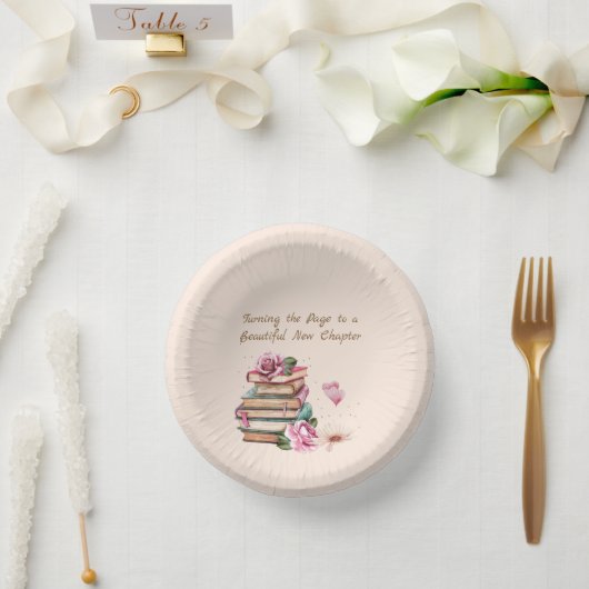 Neues Kapitel Beginnt Romantisches Buch Thema Flor Pappteller (Hochzeit)